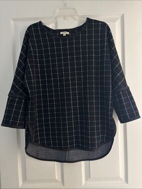 Max Studio Windowpane Check Black Women's Top Sz M